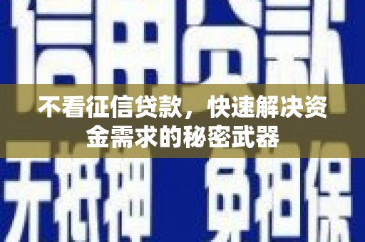 新庄不看征信贷款，快速解决资金需求的秘密武器